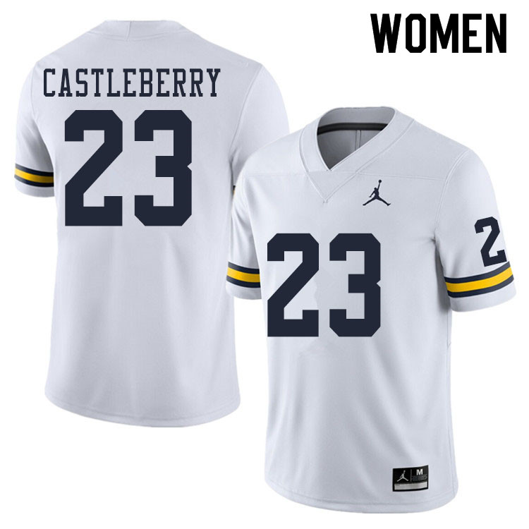 Women #23 Jordan Castleberry Michigan Wolverines College Football Jerseys Sale-White